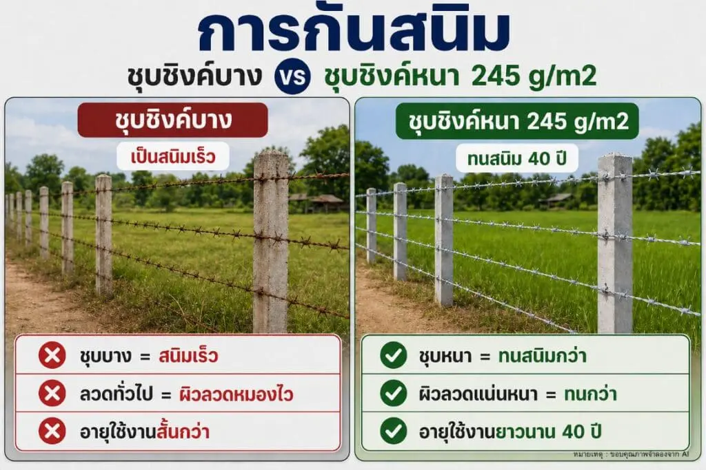 การกันสนิม (ชุบซิงค์บาง vs ชุบซิงค์หนา 245 g/m2)