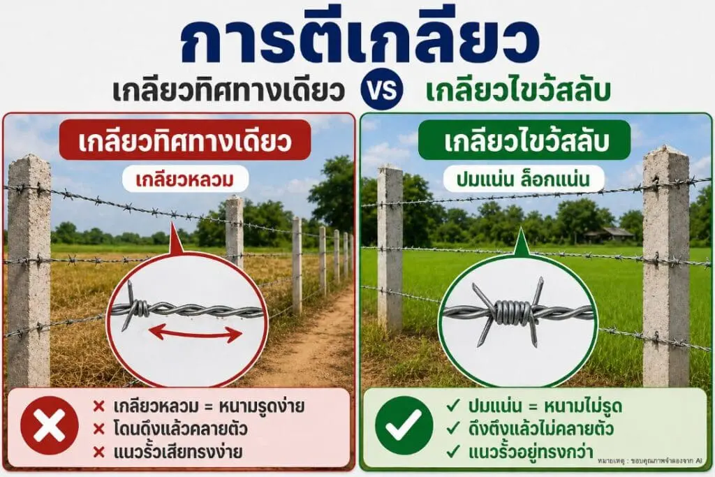 การตีเกลียว (เกลียวทิศทางเดียว vs เกลียวไขว้สลับ)
