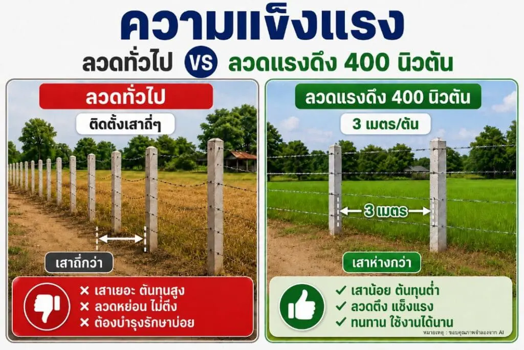 ความแข็งแรง (ลวดทั่วไป vs ลวดแรงดึง 400 นิวตัน)
