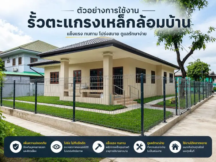 ตัวอย่างการใช้งาน รั้วตะแกรงเหล็กใช้ล้อมบ้าน