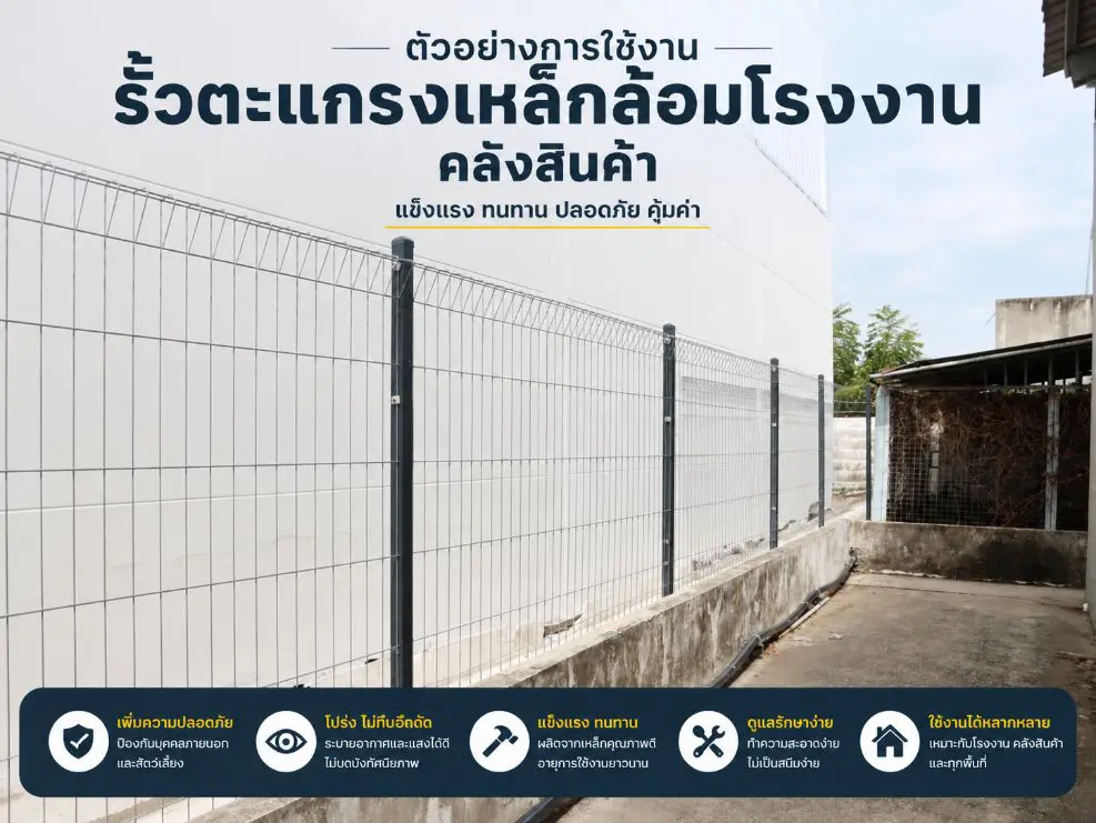 ตัวอย่างการใช้งาน รั้วตะแกรงเหล็ก ล้อมโรงงานและคลังสินค้า