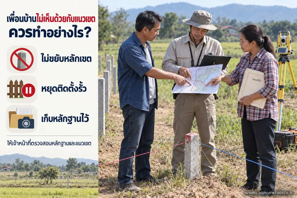เจ้าของที่ดินเเละเจ้าของที่ดินใกล้เคียงควรเจรจาร่วมกับเจ้าหน้าที่รังวัดเขต