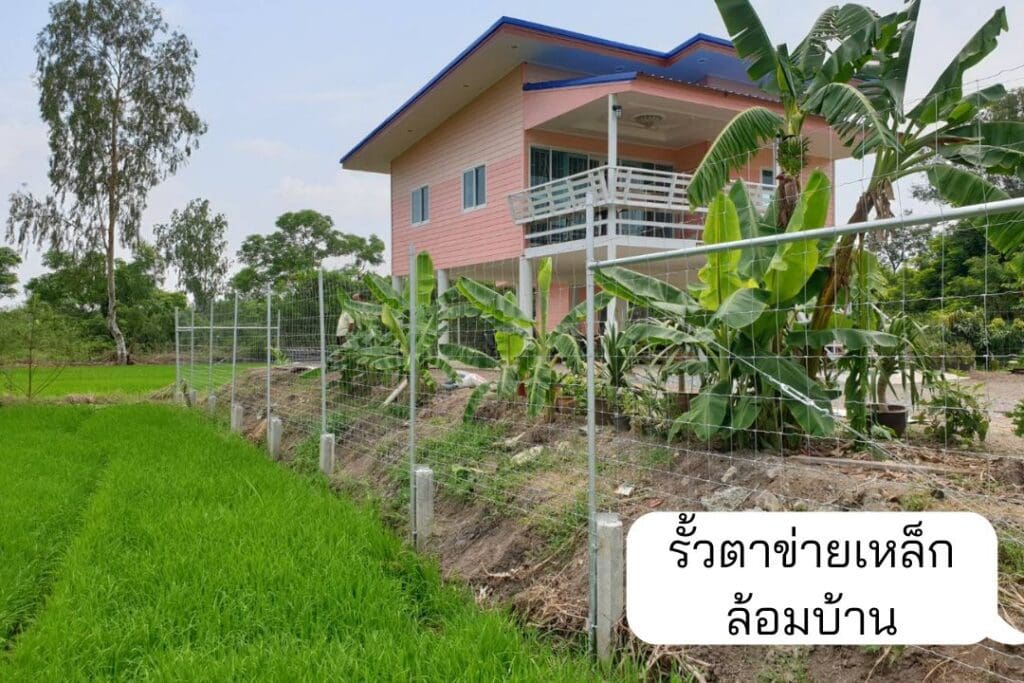 เเบบรั้วบ้าน รั้วตาข่ายเหล็ก รั้วตาข่ายถักปม รั้วล้อมบ้าน