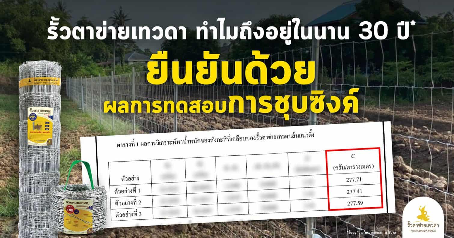 Read more about the article รั้วตาข่ายเทวดา ทนสนิม ใช้นาน 30 ปี* ยืนยันด้วยผลการทดสอบว่าปริมาณการชุบซิงค์หนาจริง ตามมาตรฐาน ASTM A90