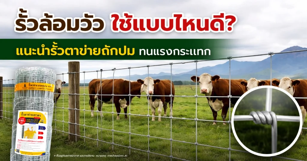 รั้วตาข่ายถักปมล้อมวัวในฟาร์ม ช่วยรองรับแรงกระแทกจากสัตว์ขนาดใหญ่ แข็งแรง ทนทาน เหมาะสำหรับงานปศุสัตว์และการเกษตร