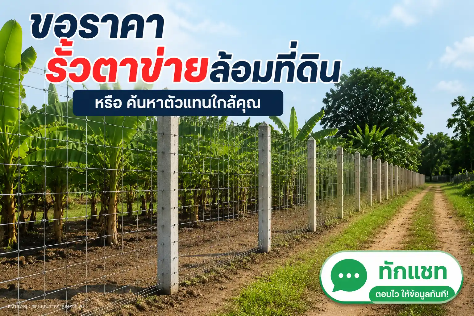 ขอราคา รั้วตาข่ายล้อมที่ดิน หรือค้นหาตัวแทนจำหน่ายใกล้บ้านคุณ