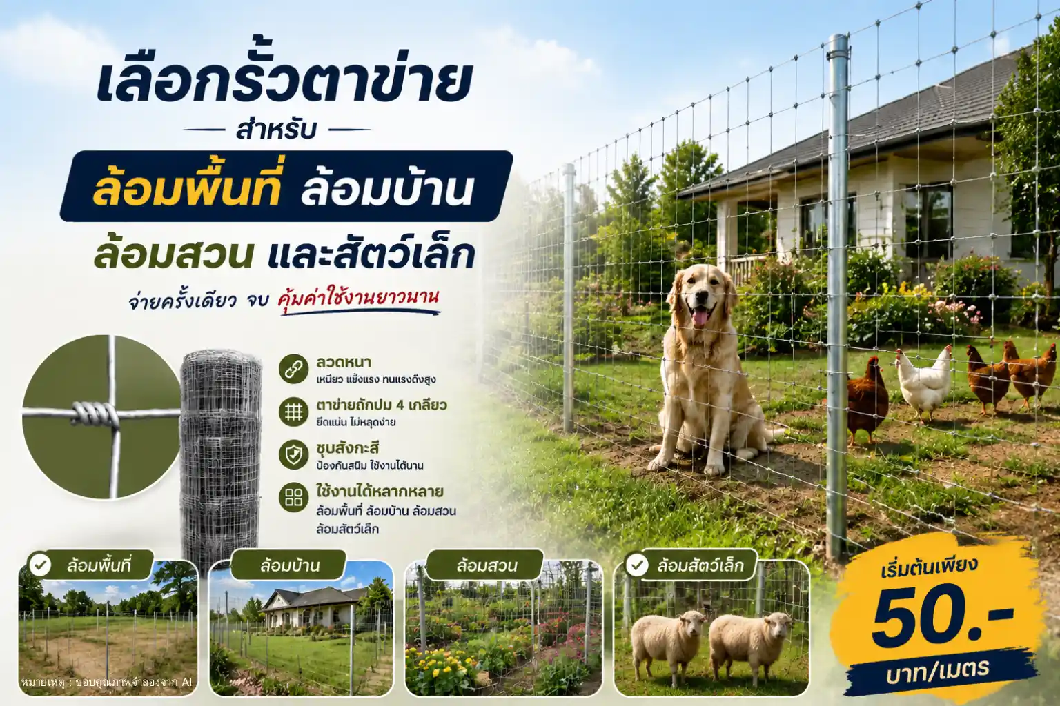 เลือกรั้วตาข่าย สำหรับ _ล้อมพื้นที่ ล้อมบ้าน ล้อมสวน และสัตว์เล็ก
