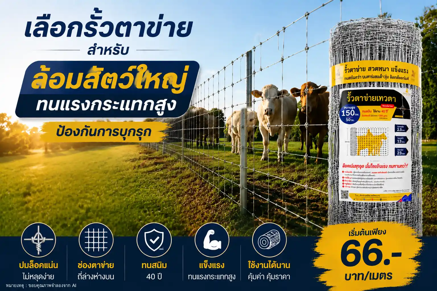 เลือกรั้วตาข่าย สำหรับ _ล้อมสัตว์ใหญ่ ทนแรงกระแทกสูง ป้องกันการบุกรุก